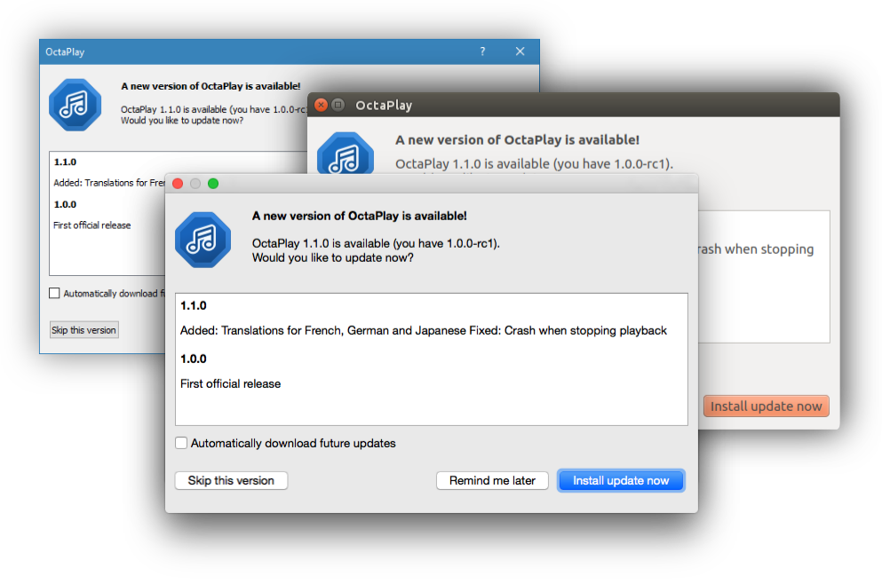DBLSQD Qt UpdateDialog on macOS, Windows and Ubuntu.